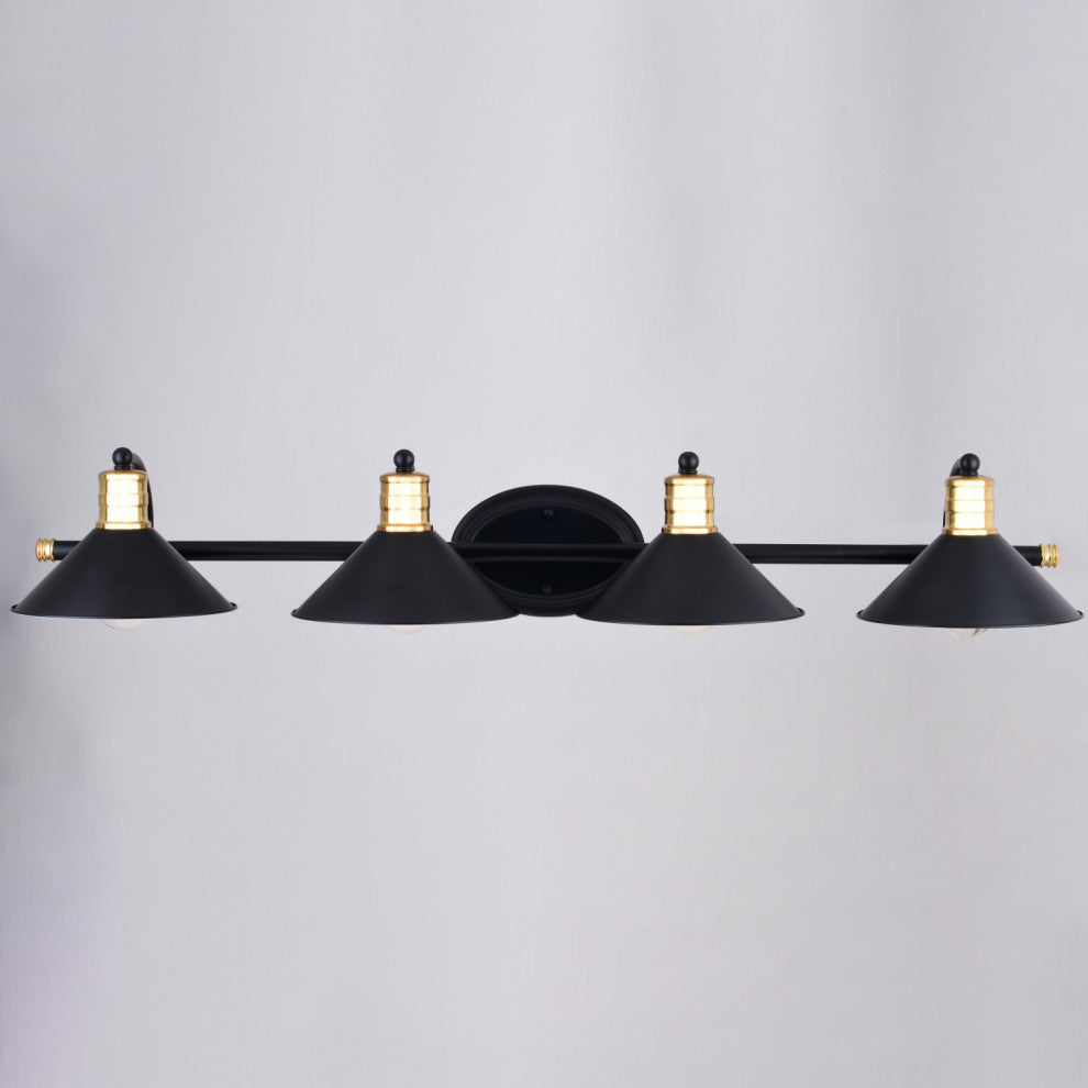 Akron 4 Light Vanity Matte Black and Natural Brass with Matte White