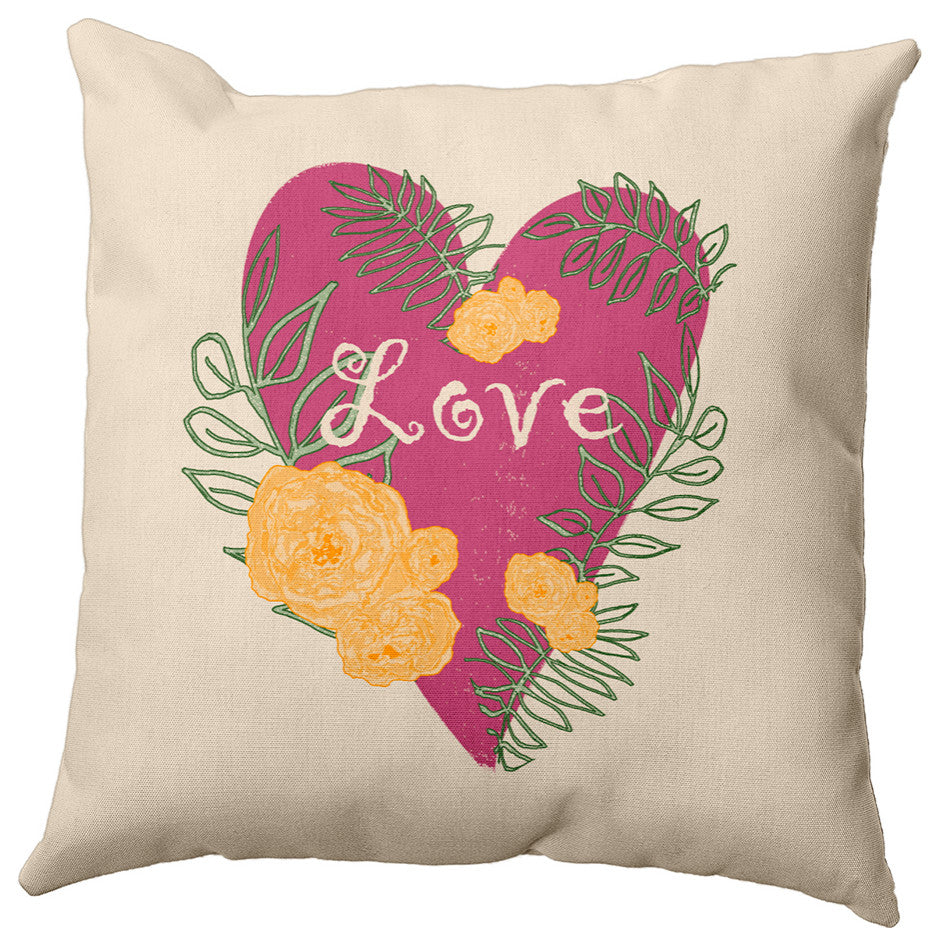 Love And Roses Decorative Throw Pillow, Pink, 16"x16"