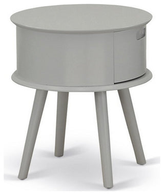 Gordon Round Night Stand End Table With Drawer, Urban Gray Finish