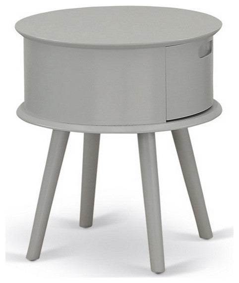 Gordon Round Night Stand End Table With Drawer, Urban Gray Finish