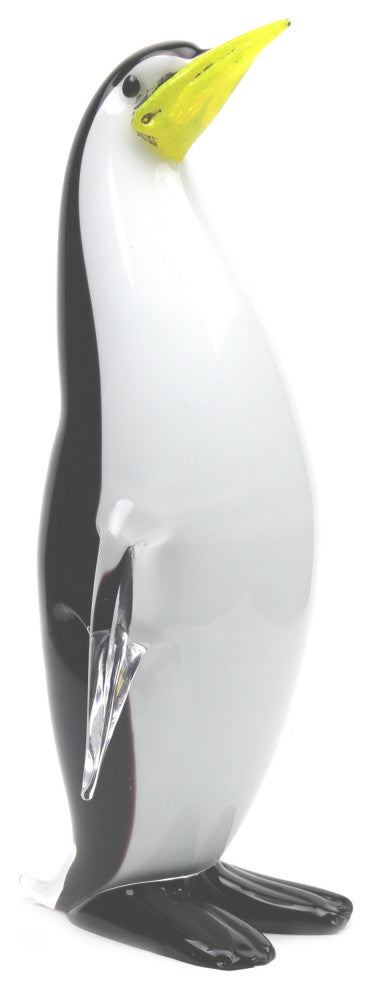 Murano Glass Penguin, Black, Yellow Beak