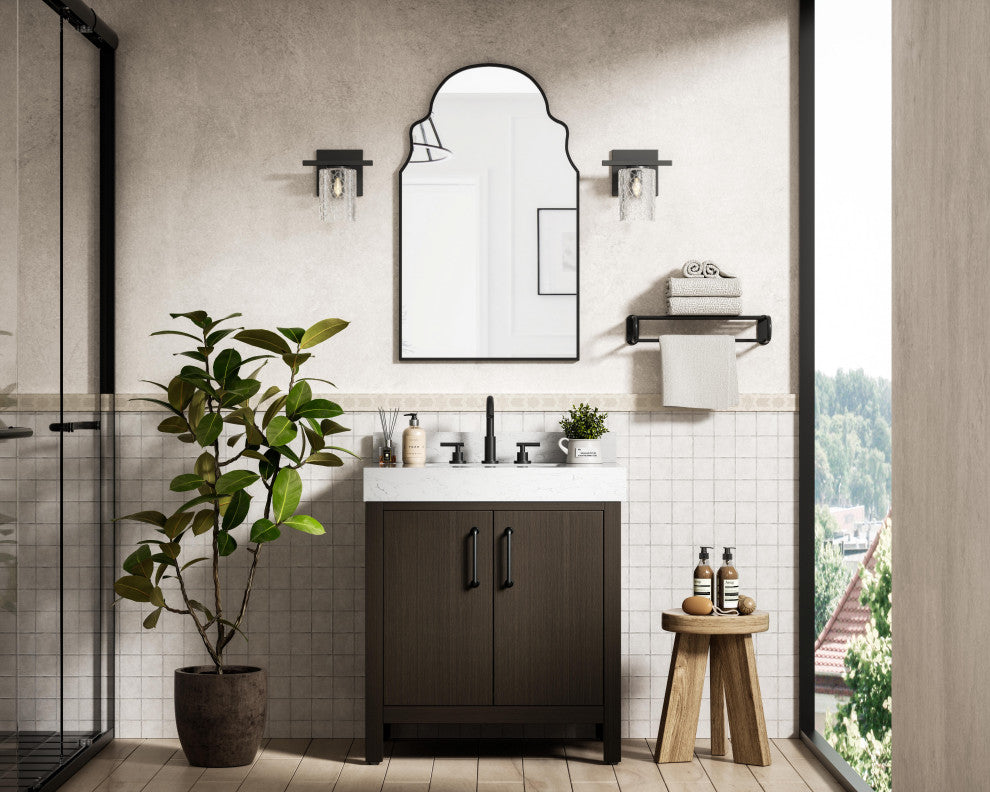 Home Living 30" Single Bathroom Vanity, Mocha Brown With Backsplash