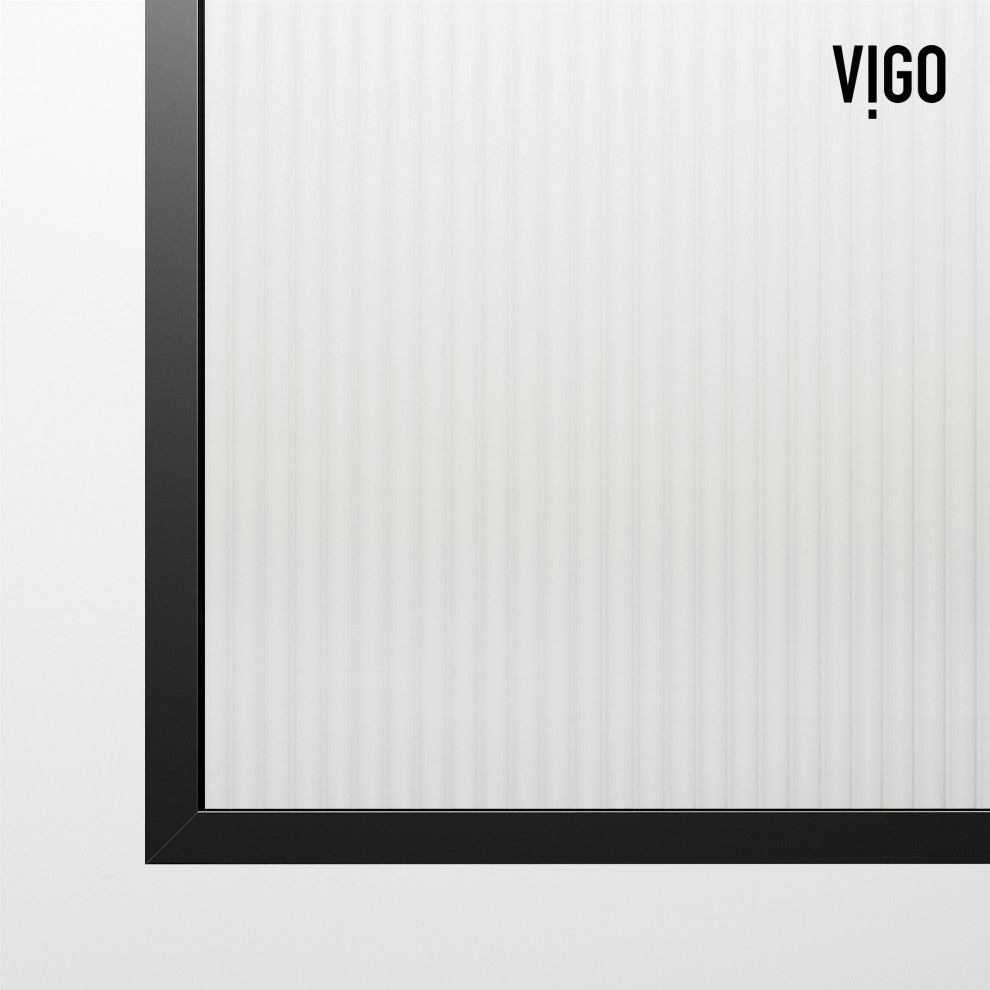VIGO Arden 34" W x 78" H Framed Fixed Shower Screen, Matte Black, Fluted Glass