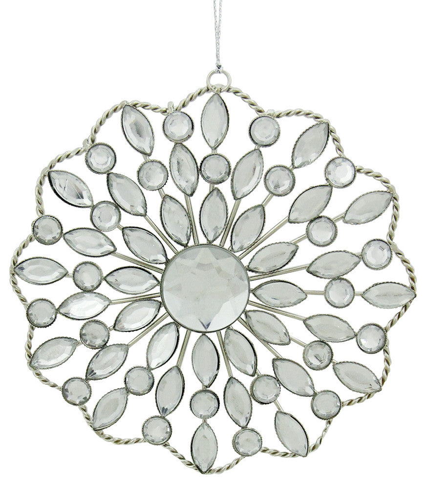 Jeweled Rhinestone Medallion Christmas Ornament, Silver, 4.5"