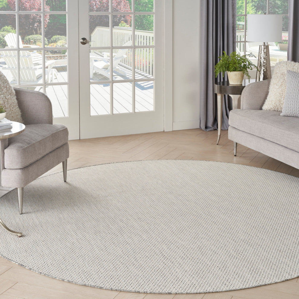 Nourison Courtyard 8' x Round Ivory/Silver Modern Rug