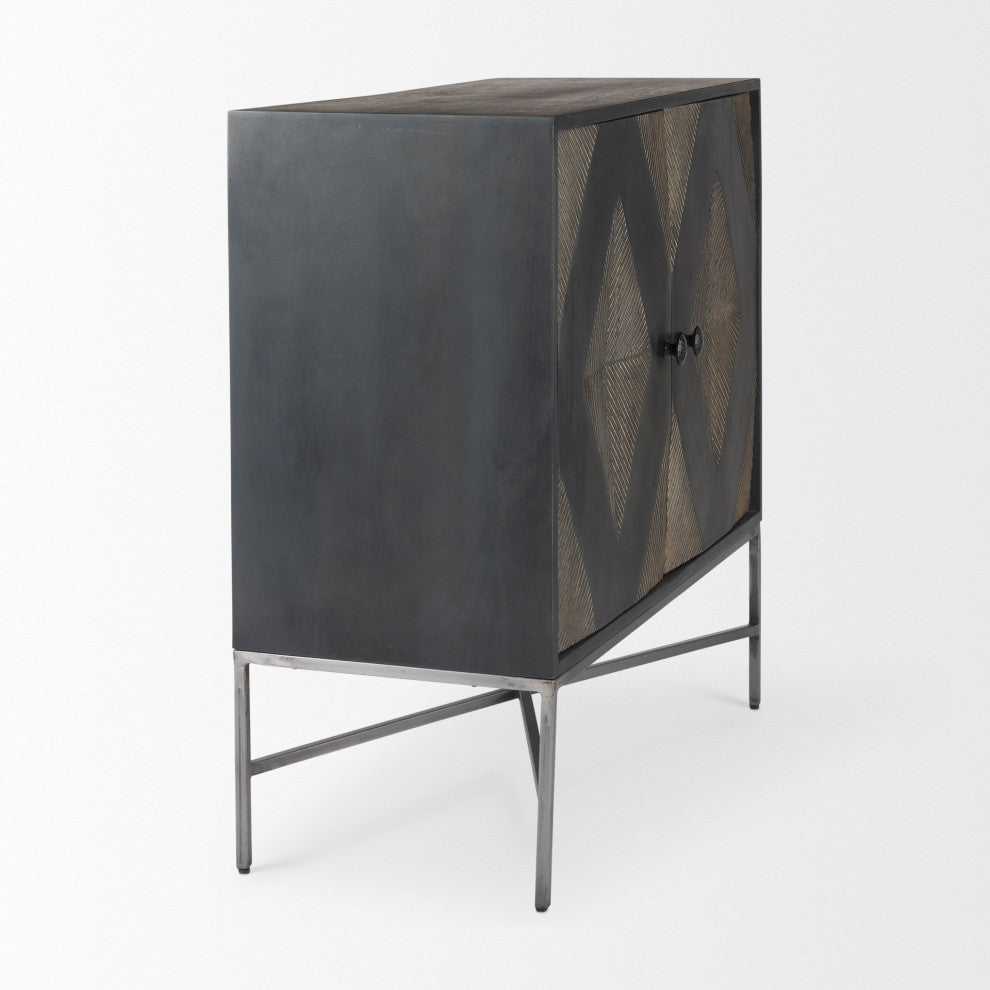 Hogarth Dark Brown Solid Wood With Silver Iron Frame Accent Cabinet