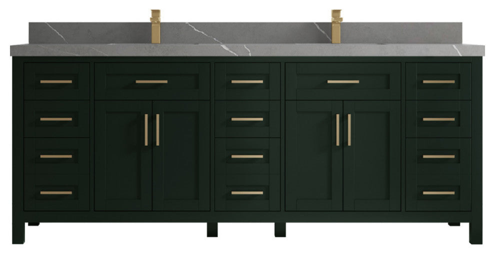 Cambridge 84 Double Sink Bath Vanity in Dark Forest Green 2" Piatra Gray