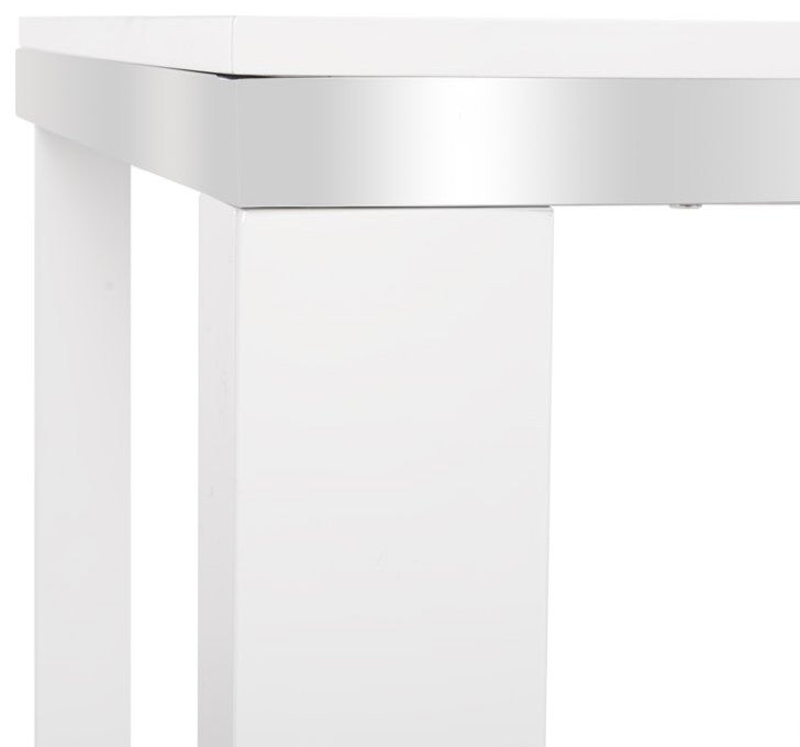 Contemporary Large Desk, Glossy White Wooden Construction With Chrome Accent
