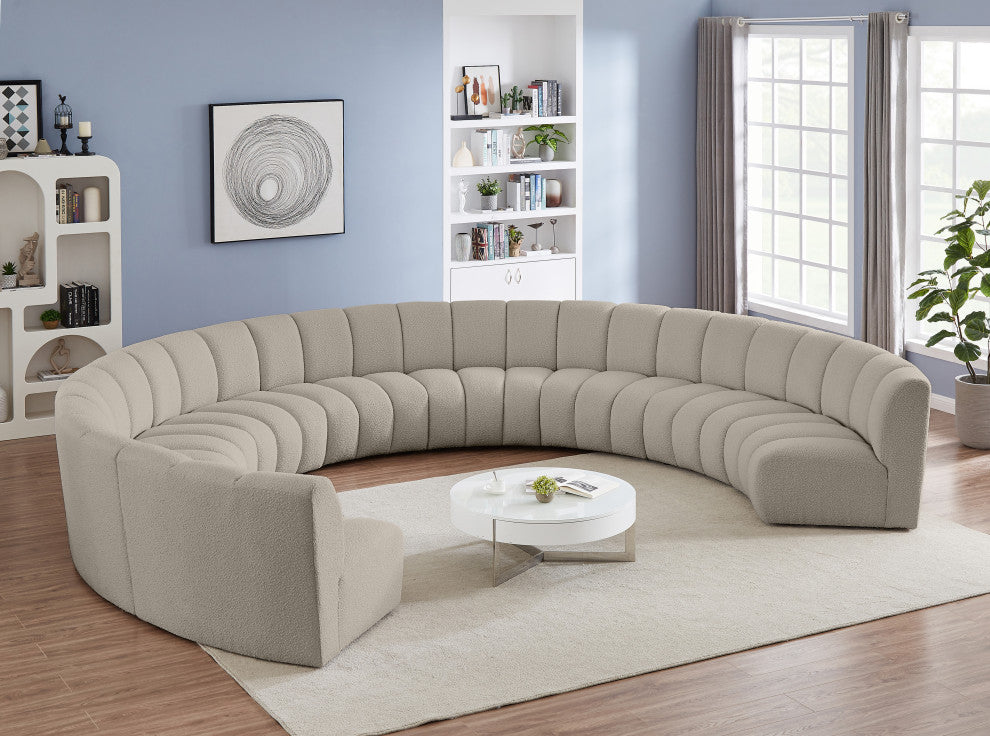 Infinity Black Boucle Fabric Upholstered Arc Shaped Modular Sectional, Brown, 9-Piece, Arc-Shaped