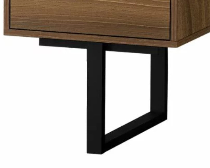 Modern Desk, Floating Top With 2 Drawers & Storage Cabinet, Walnut