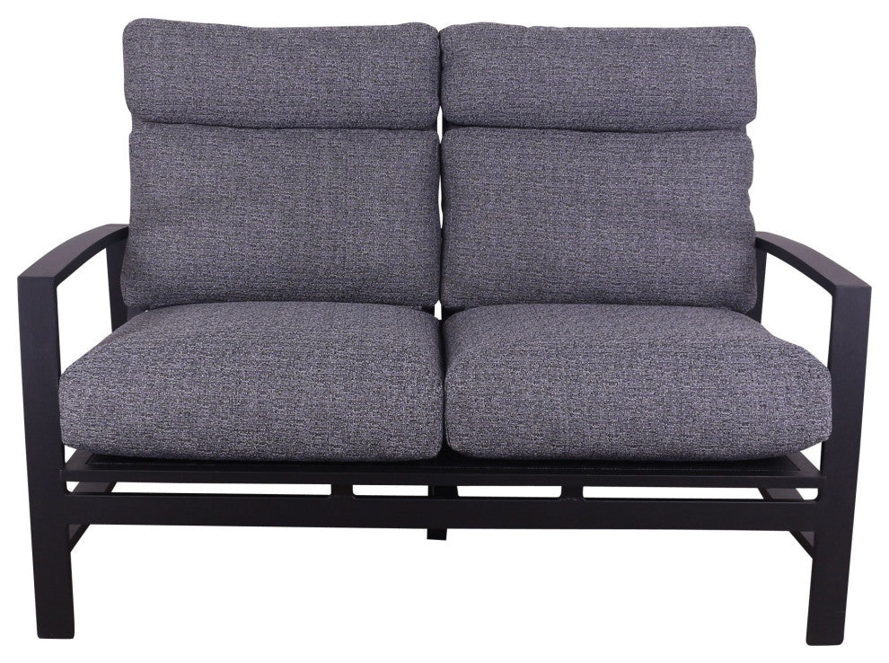 Courtyard Casual Santorini Black Aluminum Loveseat With Envelop Back Cushion