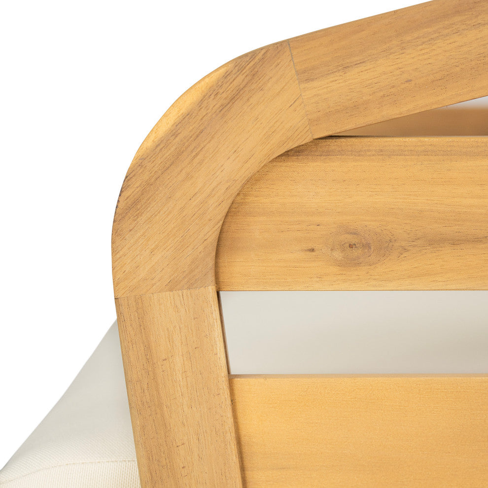 GDF Studio Outdoor Acacia Wood Club Chair with Waterproof Cushions, Teak Finish/Beige Cushion, Single