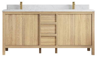 Elizabeth Oak 72" Double Sink Vanity, White 1.5" Empira Quartz