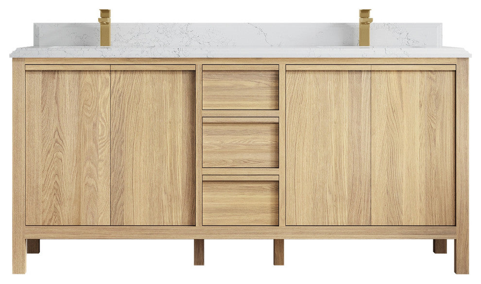Elizabeth Oak 72" Double Sink Vanity, White 1.5" Empira Quartz