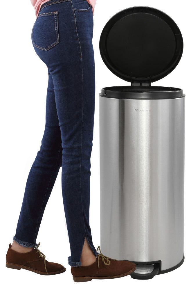 Happimess Oscar 30L and 5L Step-Open Trash Can, Stainless Steel and Black