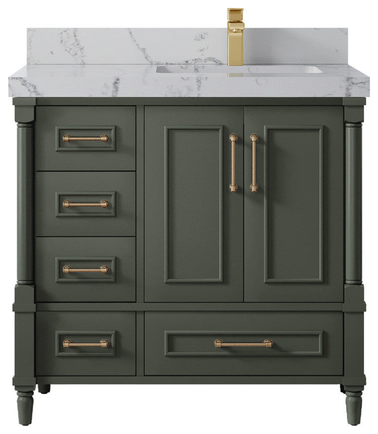 Aberdeen 36 Right Offset Bath Vanity in Pewter Green 2" Venatino Quartz