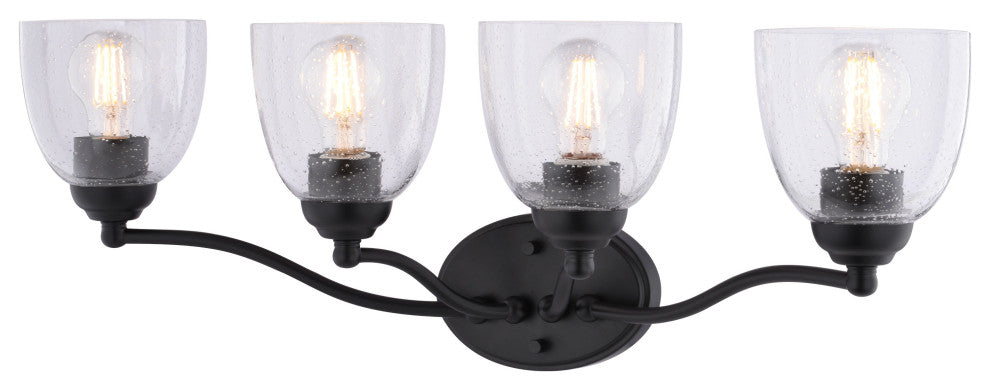 Bellwood 13.5" 2-Light Traditional Nickel Bathroom Vanity Fixture, Glass Shade, Matte Black, 4-Light