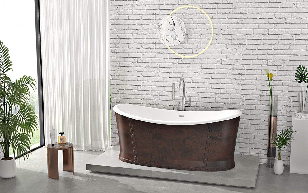 HEATGENE 66" Acrylic Freestanding Bathtub Vintage Soaking Tub, Bronze