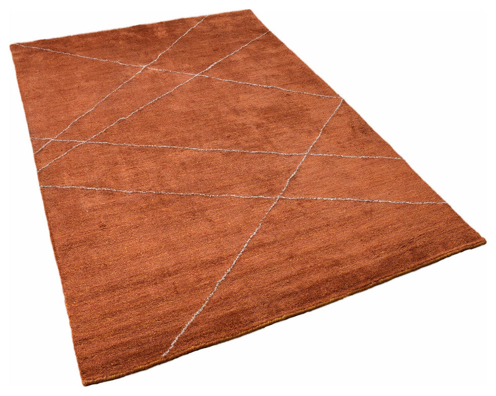 HAND KNOTTED LOOM SILK ECO-FRIENDLY RUGS-9'x12',Rectangle,Orange Beige,Geometric