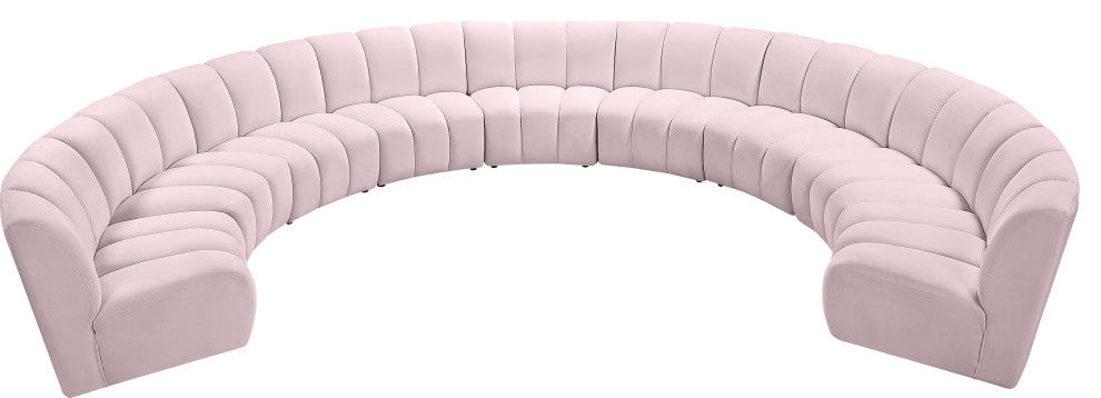Infinity Channel Tufted Velvet Modular Chair, Pink, 9 Piece