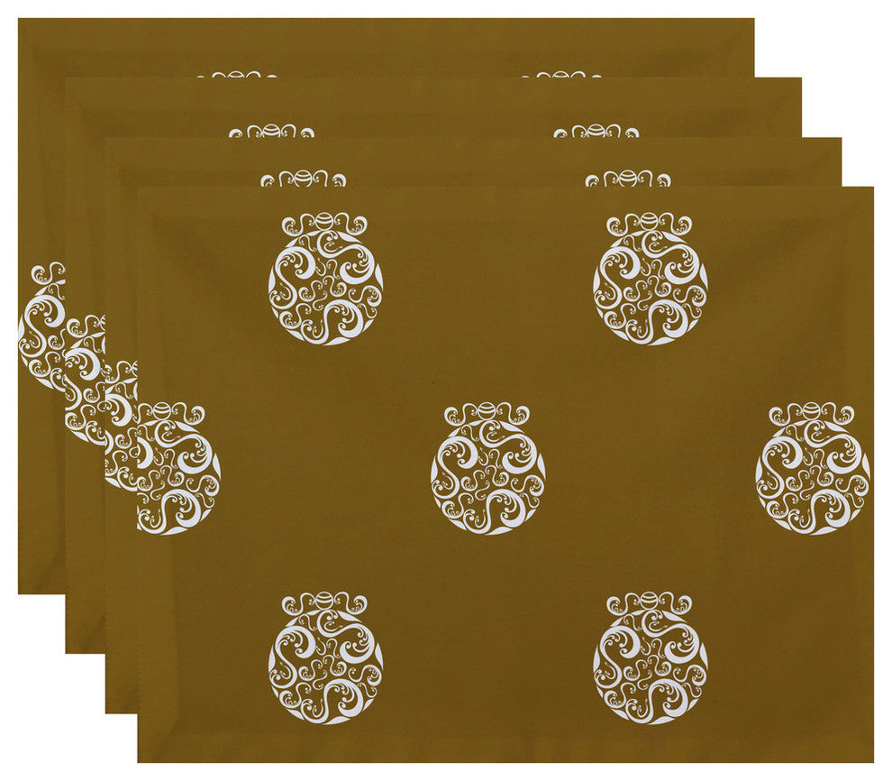 Fancy-Bulb, Holiday Print Placement, Gold, Set of 4