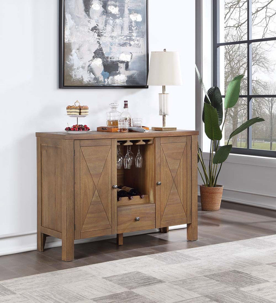 Wood Server With 2 Doors and a Drawer, Rustic Brown