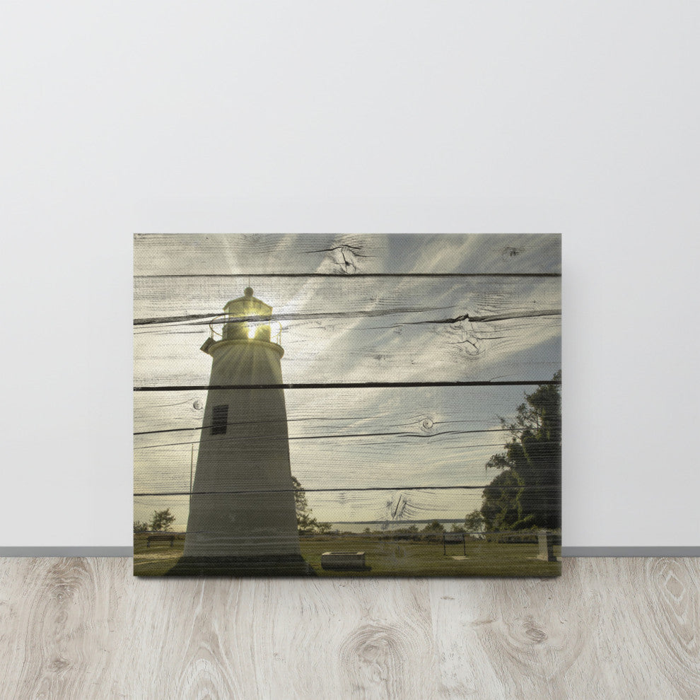 Faux Rustic Reclaimed Wood Turkey Point Lighthouse Canvas Prints, 16" X 20"