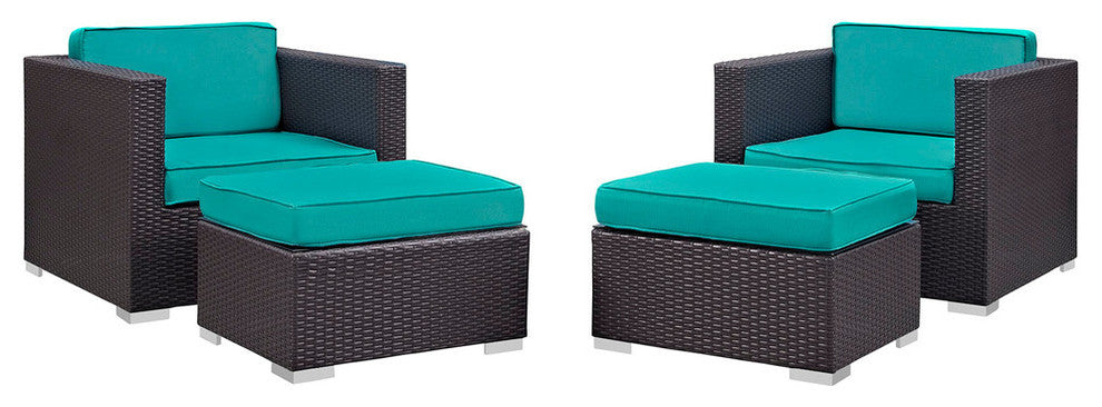 Modway Gather 4-Piece outdoor Patio Sectional Set, Espresso Turquoise