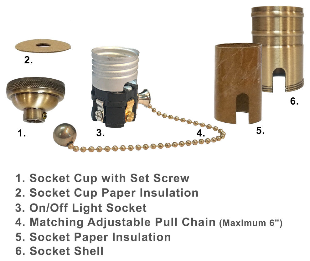 Royal Designs, Inc. Vintage Pull Chain Lamp Socket, Antique Brass, Set of 10
