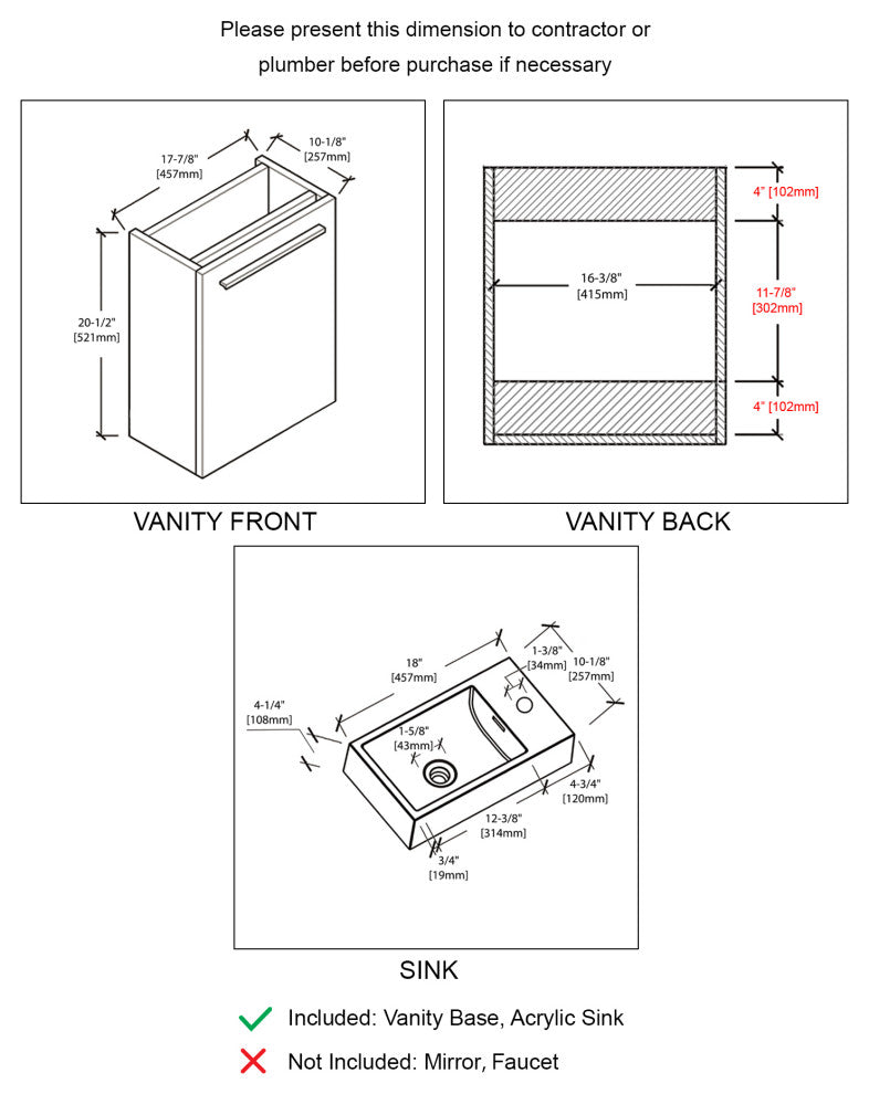 Colmar 18"Vanity With Acrylic Sink Dark Oak