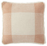18"x18" Fringed Geometric Woven Plaid Throw Pillow, Natural/Rust, No Fill