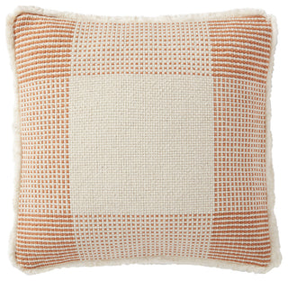 18"x18" Fringed Geometric Woven Plaid Throw Pillow, Natural/Rust, No Fill