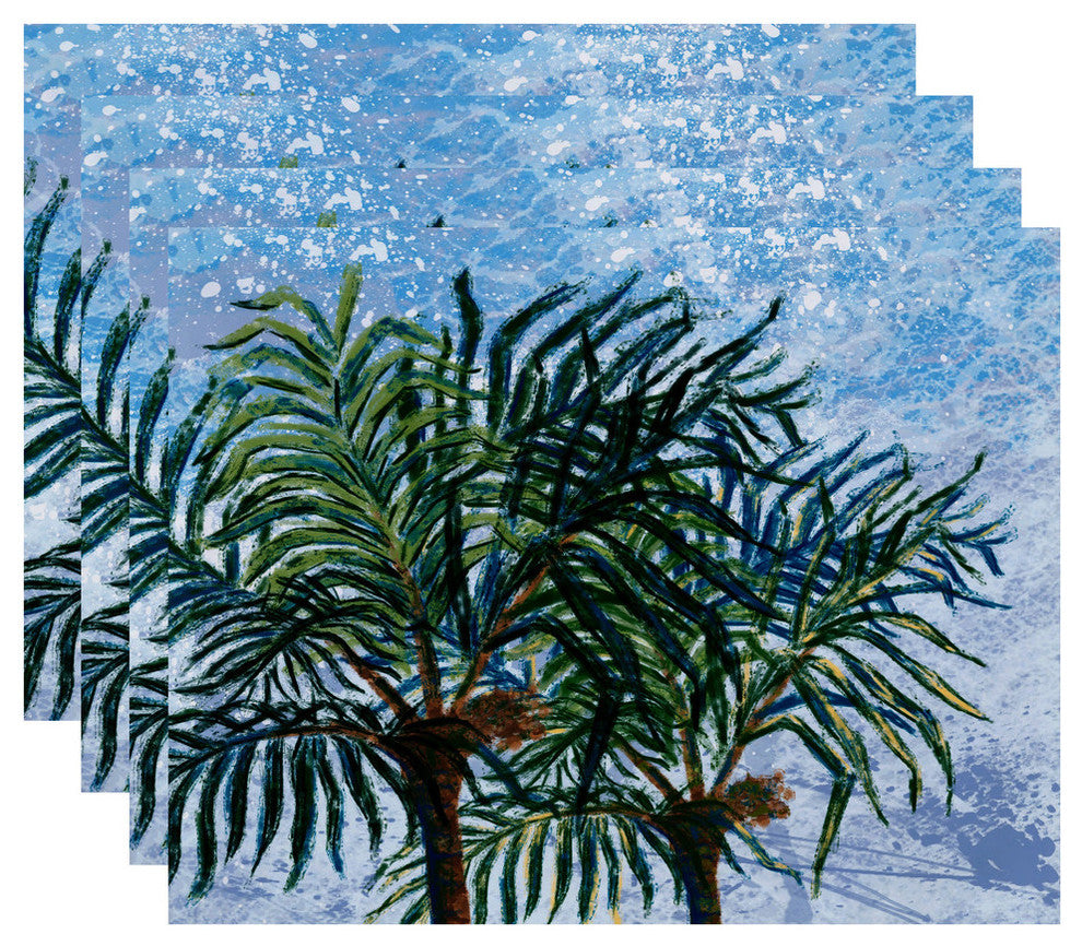 18"x14" Palms, Floral Print Placemat, Blue, Set of 4