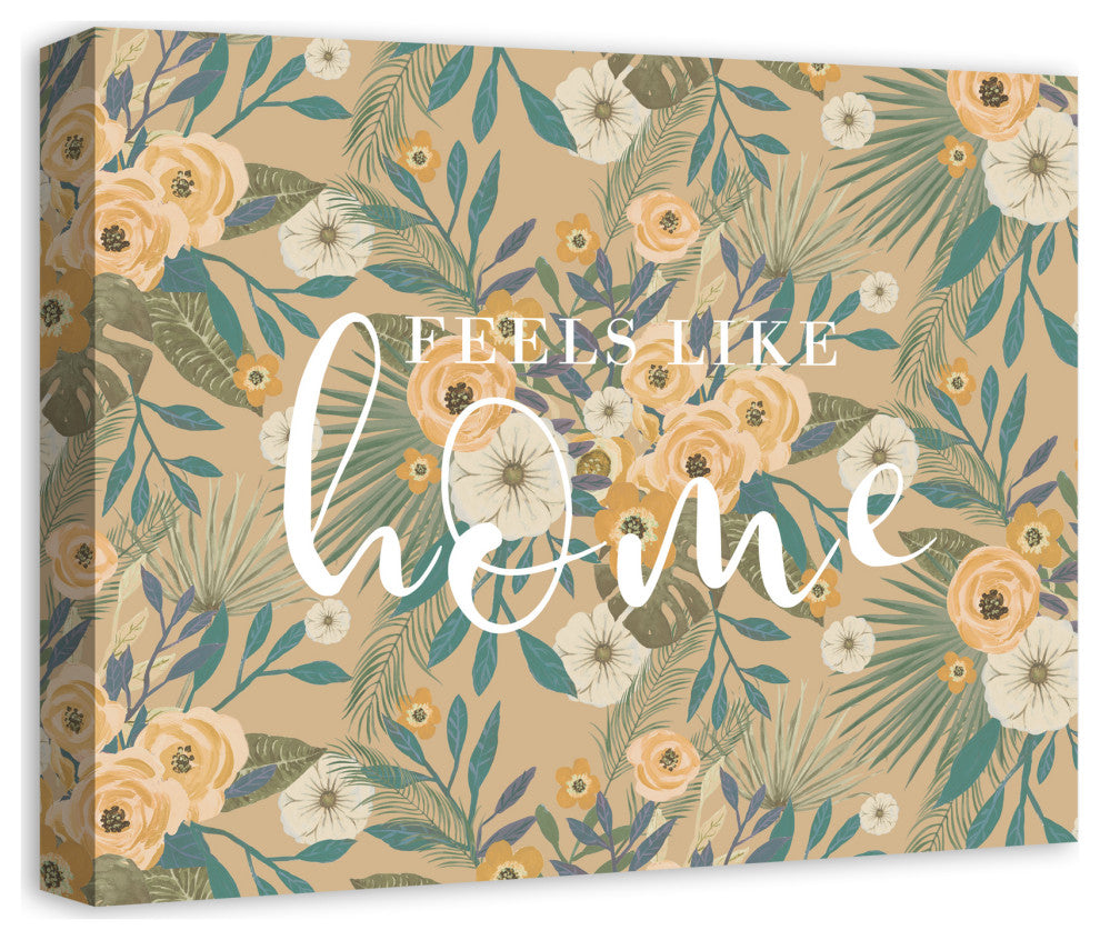 Feels Like Home Beige Tropical Floral 20x16 Canvas Wall Art