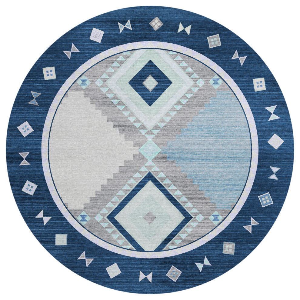 Indoor/Outdoor Phoenix PH2 Denim Machine Washable 8' x 8' Round Rug
