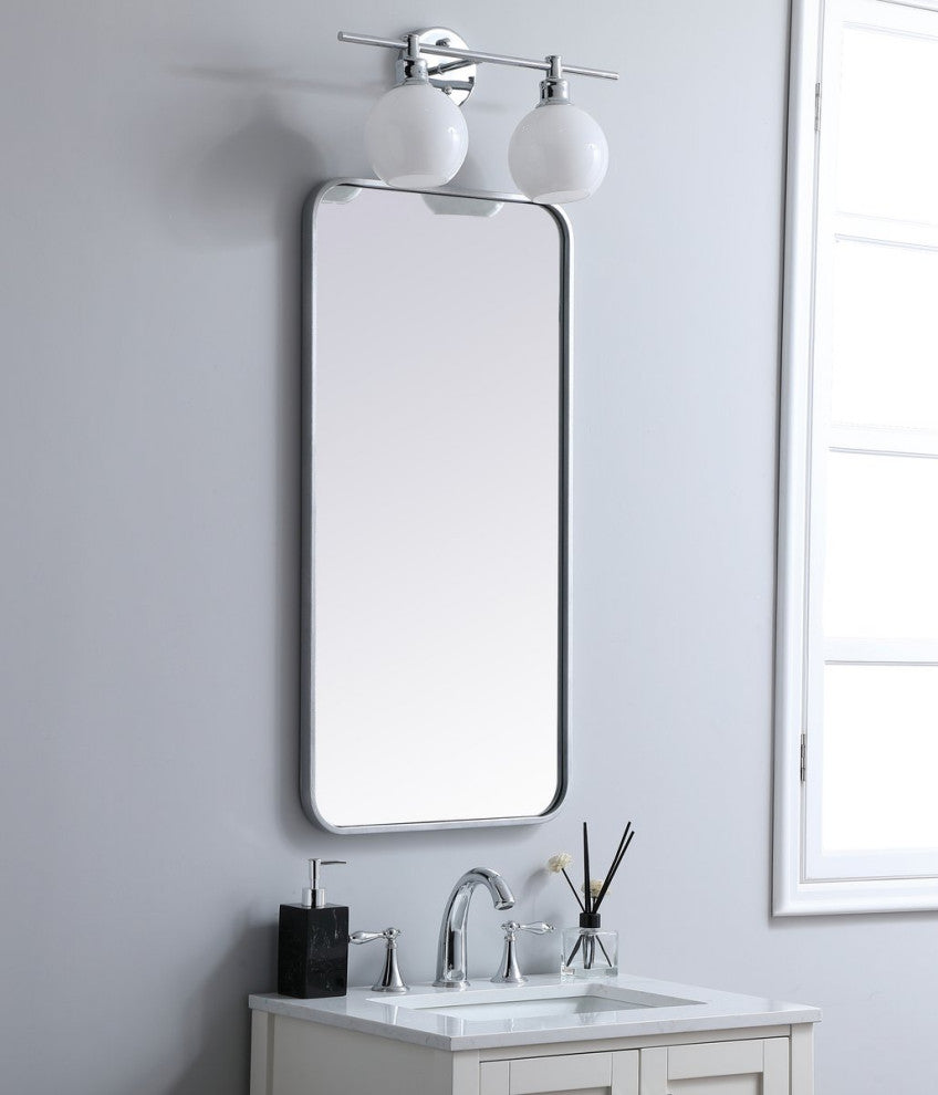 Ellis Soft Corner Metal Rectangular Mirror, Silver, 18"x36"