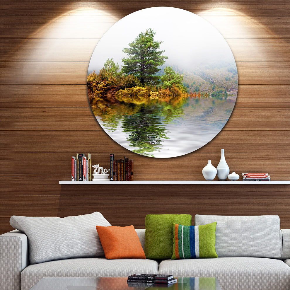 Pine Tree With Reflection, Landscape Photo Round Wall Art, 36"