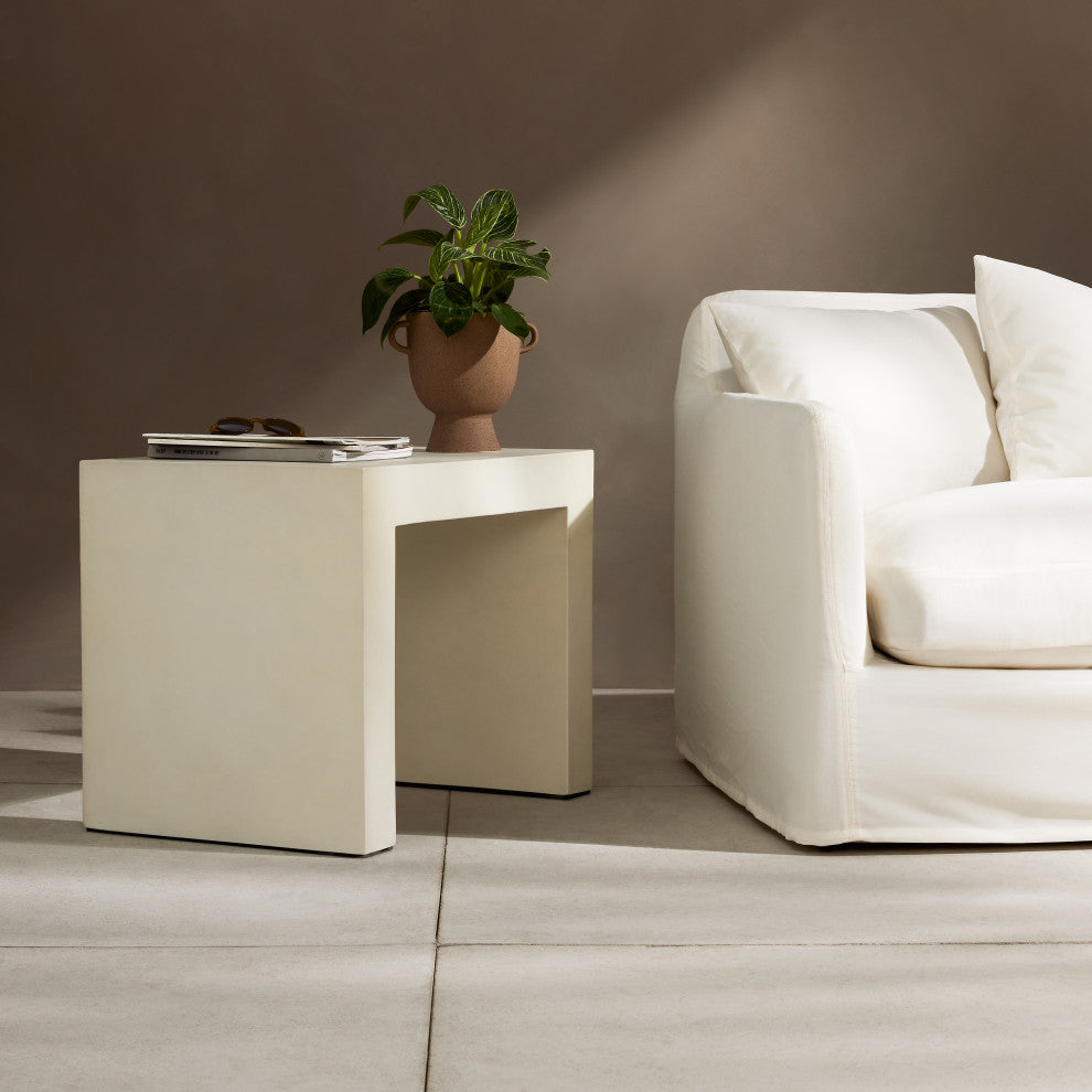 Parish Outdoor End Table-White Concrete