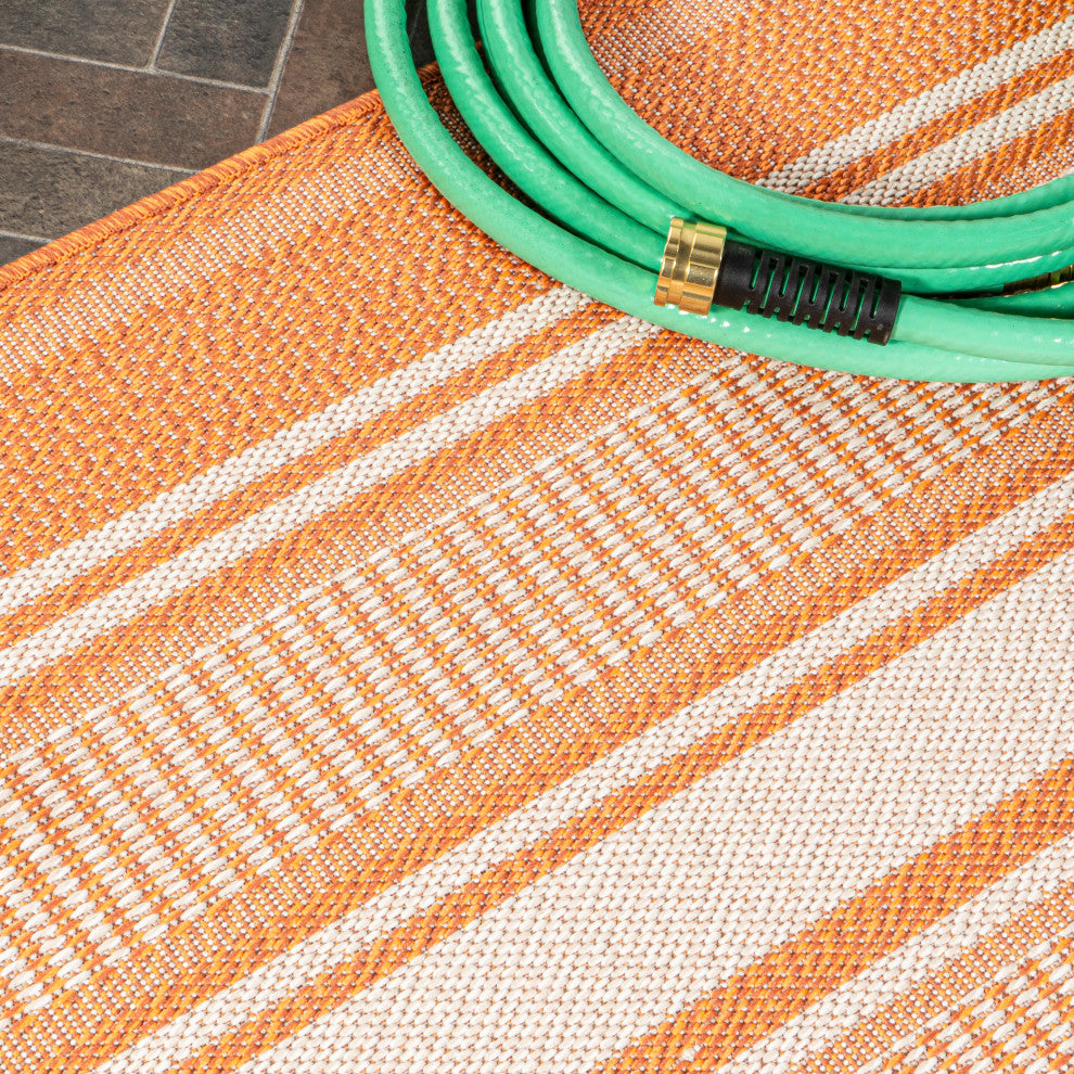 Haynes Modern Double Stripe Indoor/Outdoor Area Rug, Orange/Cream, 4x6