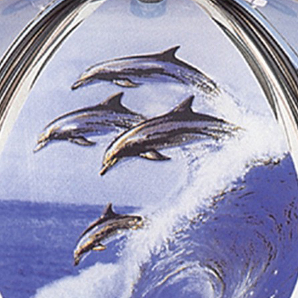 Benzara BM240942 Umbrella Shade Glass Table Lamp Dolphin Print Silver
