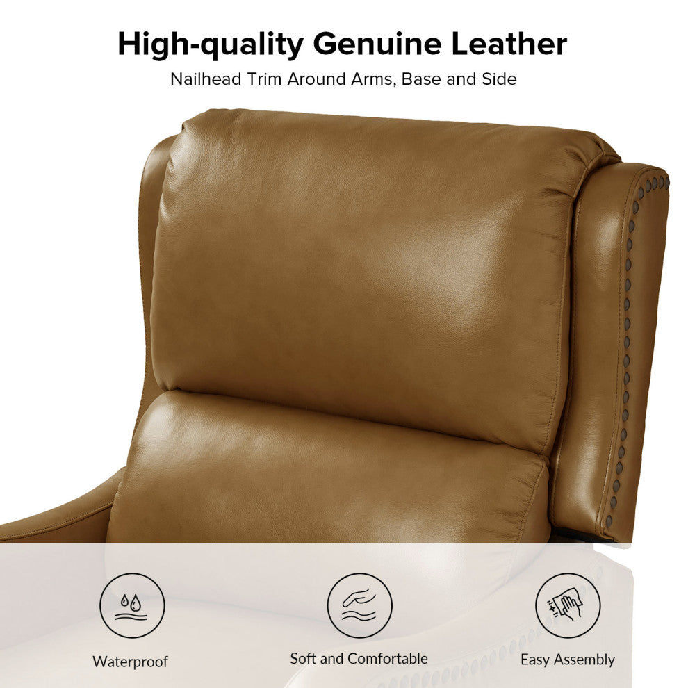 Genuine Leather  Push back Recliner With Wingback, Camel