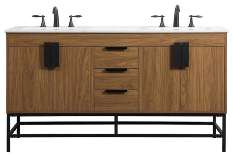 Elegant Decor Eugene 60" Aluminum Alloy Iron Double Bathroom Vanity in Walnut