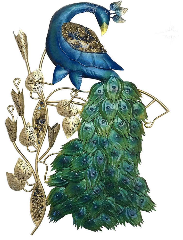 DecorShore Gold Blue Bird Metal Decorative Wall Art