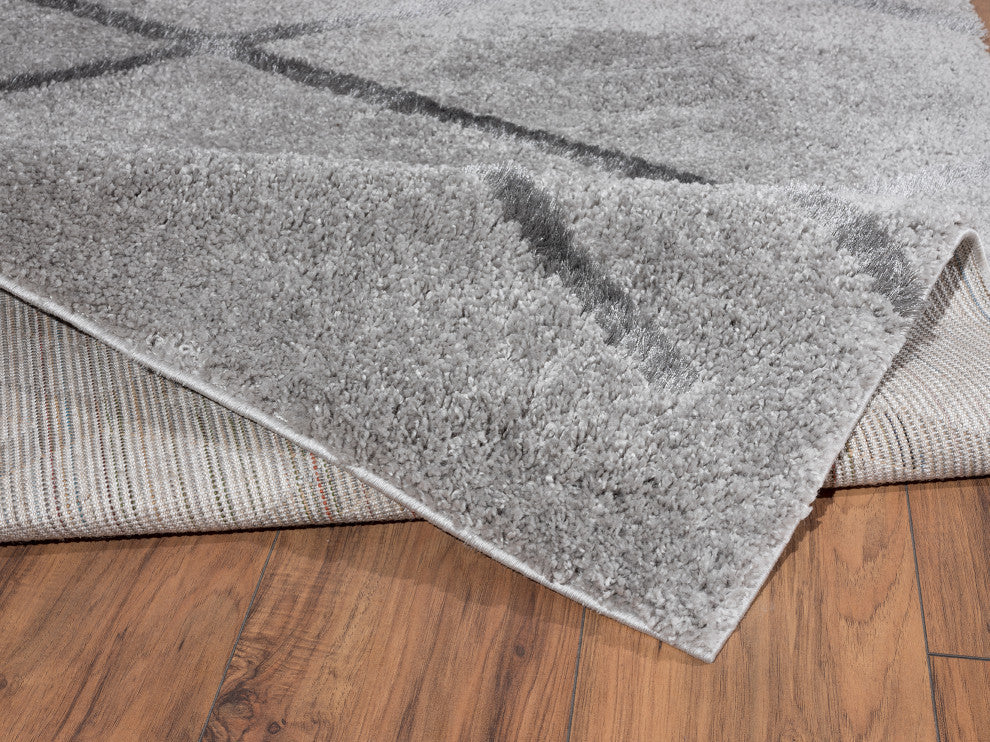 Abani Boston Collection BOS110A Soft Gray Shag Geometric Area Rug