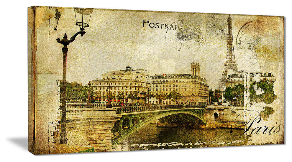 "Vintage Paris" Digital" Cityscape Canvas Print, 40"x20"