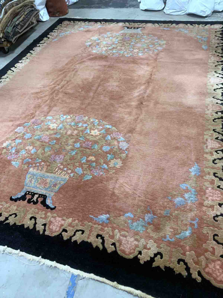 Handmade Antique Art Deco Chinese Rug 8.10'x11.10', 274cmx365cm, 1920s