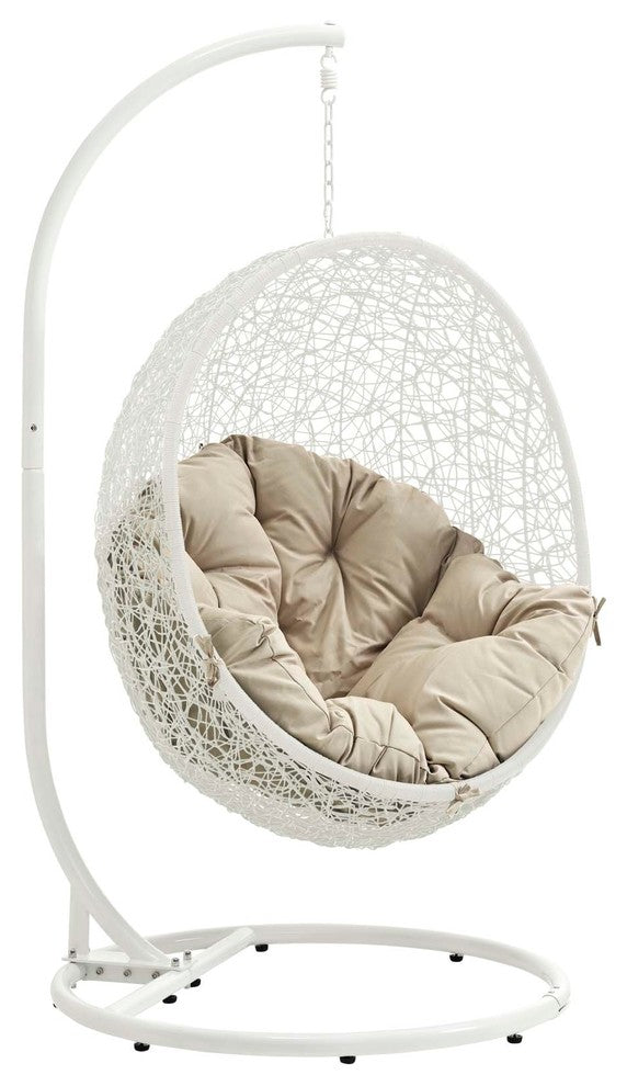 Modway Hide Outdoor Patio Swing Chair With Stand, White Beige
