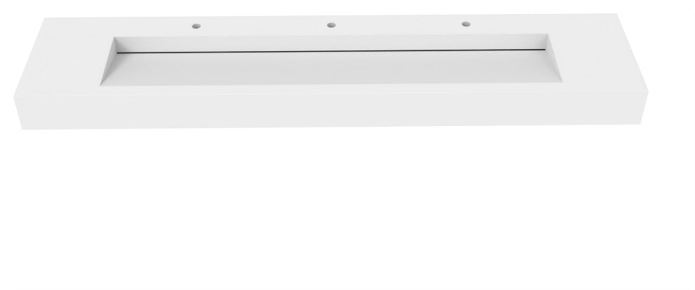 CastelloUSA Pyramid Solid Surface Wall Mounted Ramp Basin Sink, White, 84", Standard