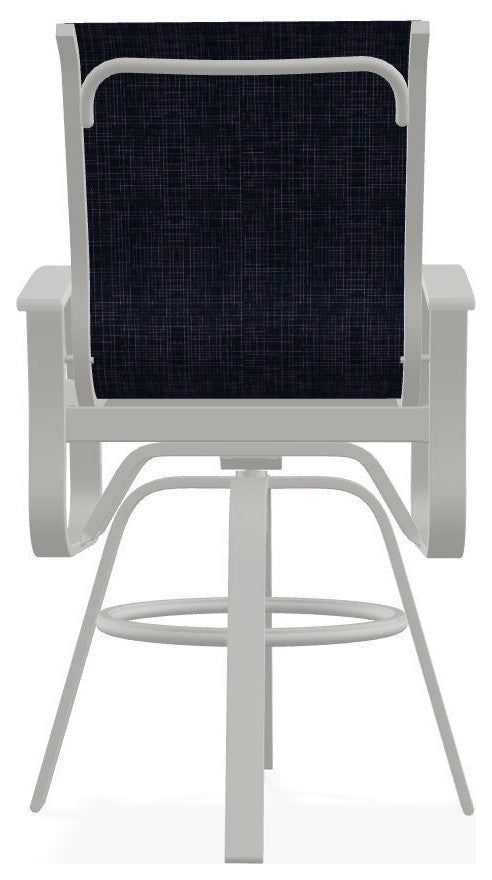 Belle Isle Sling Bar Height Outdoor Swivel Armchair, Moments Navy/Snow