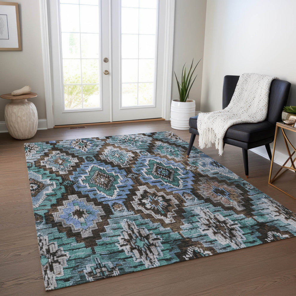 Machine Washable Indoor/Outdoor Chantille ACN1891 Brown 10' x 14' Rug